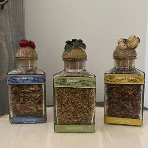 Vintage Herbs Spice Glass Bottles Rectangular Shape Resin Fruit Vegetable Lids